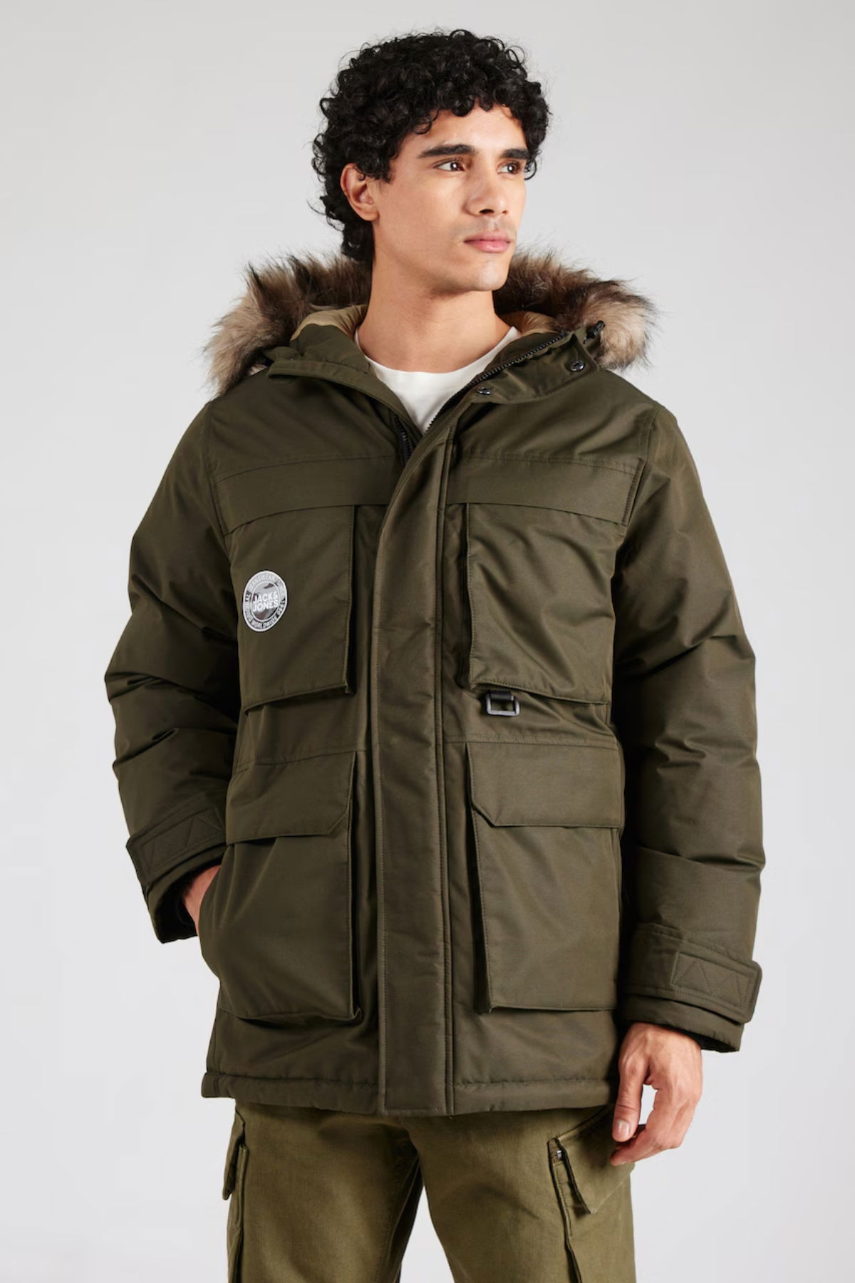 Jack & Jones Erkek Jjstar Rüzgar Geçirmez Kapüşonu Kürklü Parka 12256892 Yeşil - 1