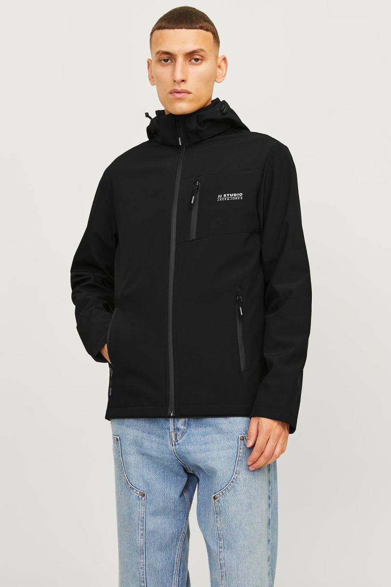 Jack & Jones Erkek Jjtaylor Kapüşonlu Suya Dayanıklı Softshell Mont 12259615 Siyah - 1