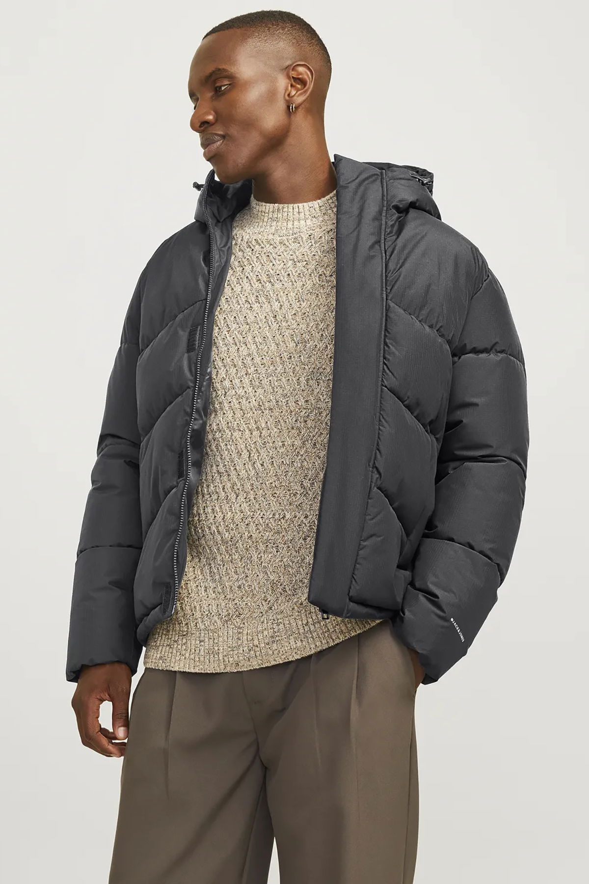 Jack & Jones Erkek Jjworld Kapüşonlu Puffer Mont 12259850 Asfalt - 2