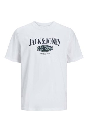 Jack & Jones Erkek Jorcobın Baskı ve Yazı Detaylı Bisiklet Yaka T-Shirt 12250411 Beyaz - 4