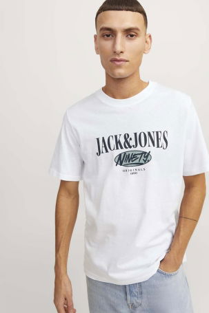 Jack & Jones Erkek Jorcobın Baskı ve Yazı Detaylı Bisiklet Yaka T-Shirt 12250411 Beyaz 