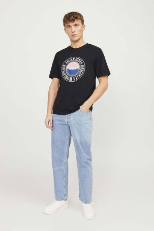 Jack & Jones Erkek Jorcobın Baskı ve Yazı Detaylı Bisiklet Yaka T-Shirt 12250411 Siyah - 3