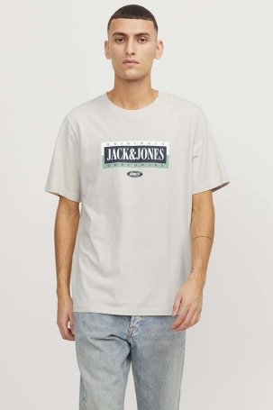 Jack & Jones Erkek Jorcobın Baskı ve Yazı Detaylı Bisiklet Yaka T-Shirt 12250411 Taş - 2