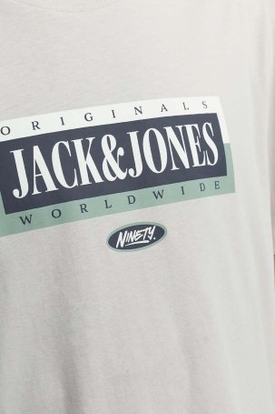 Jack & Jones Erkek Jorcobın Baskı ve Yazı Detaylı Bisiklet Yaka T-Shirt 12250411 Taş - 3
