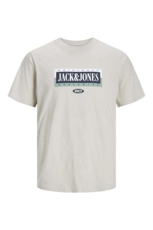 Jack & Jones Erkek Jorcobın Baskı ve Yazı Detaylı Bisiklet Yaka T-Shirt 12250411 Taş - 5
