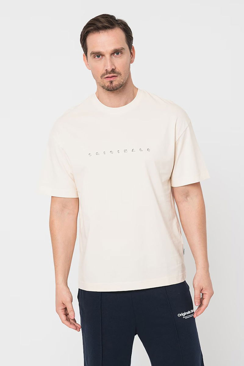 Jack & Jones Erkek Joreaster Baskı Detaylı Yuvarlak Yaka Pamuk T-Shirt 12251966 Krem - 3