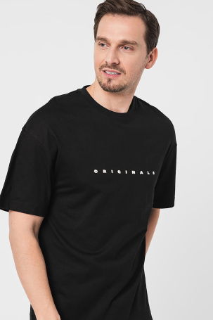 Jack & Jones Erkek Joreaster Baskı Detaylı Yuvarlak Yaka Pamuk T-Shirt 12251966 Siyah 