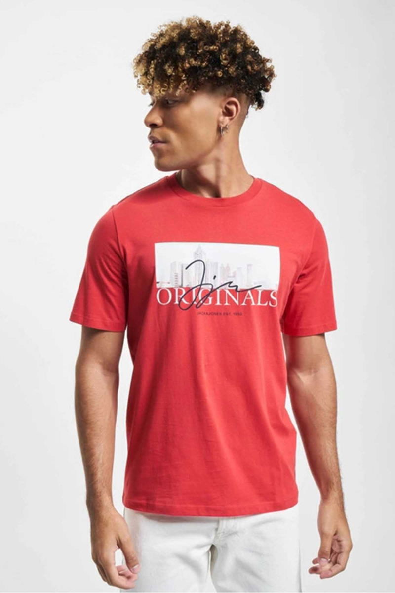 Jack & Jones Erkek Jorjoshua Baskı Detaylı Bisiklet Yaka T-Shirt 12228257 Kırmızı - 3