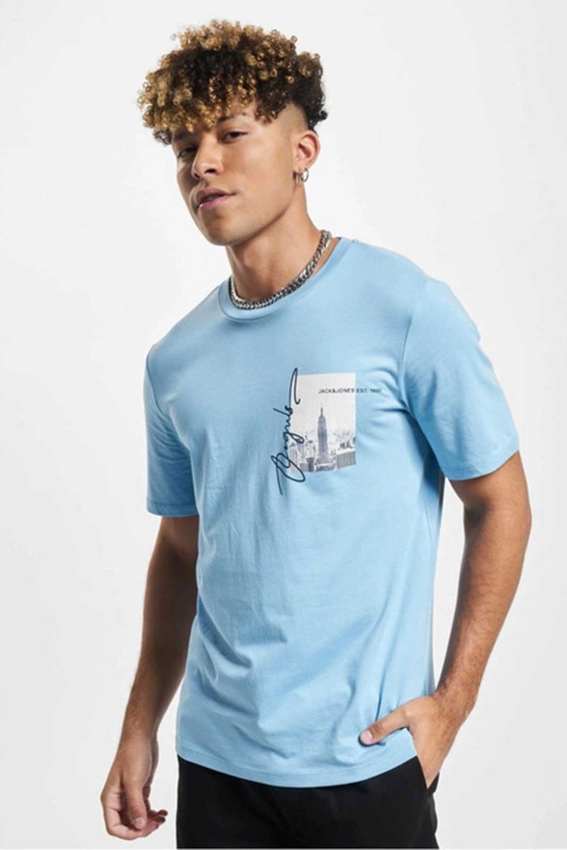 Jack & Jones Erkek Jorjoshua Baskı Detaylı Bisiklet Yaka T-Shirt 12228257 Mavi - 3