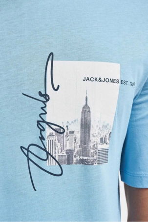 Jack & Jones Erkek Jorjoshua Baskı Detaylı Bisiklet Yaka T-Shirt 12228257 Mavi - 4