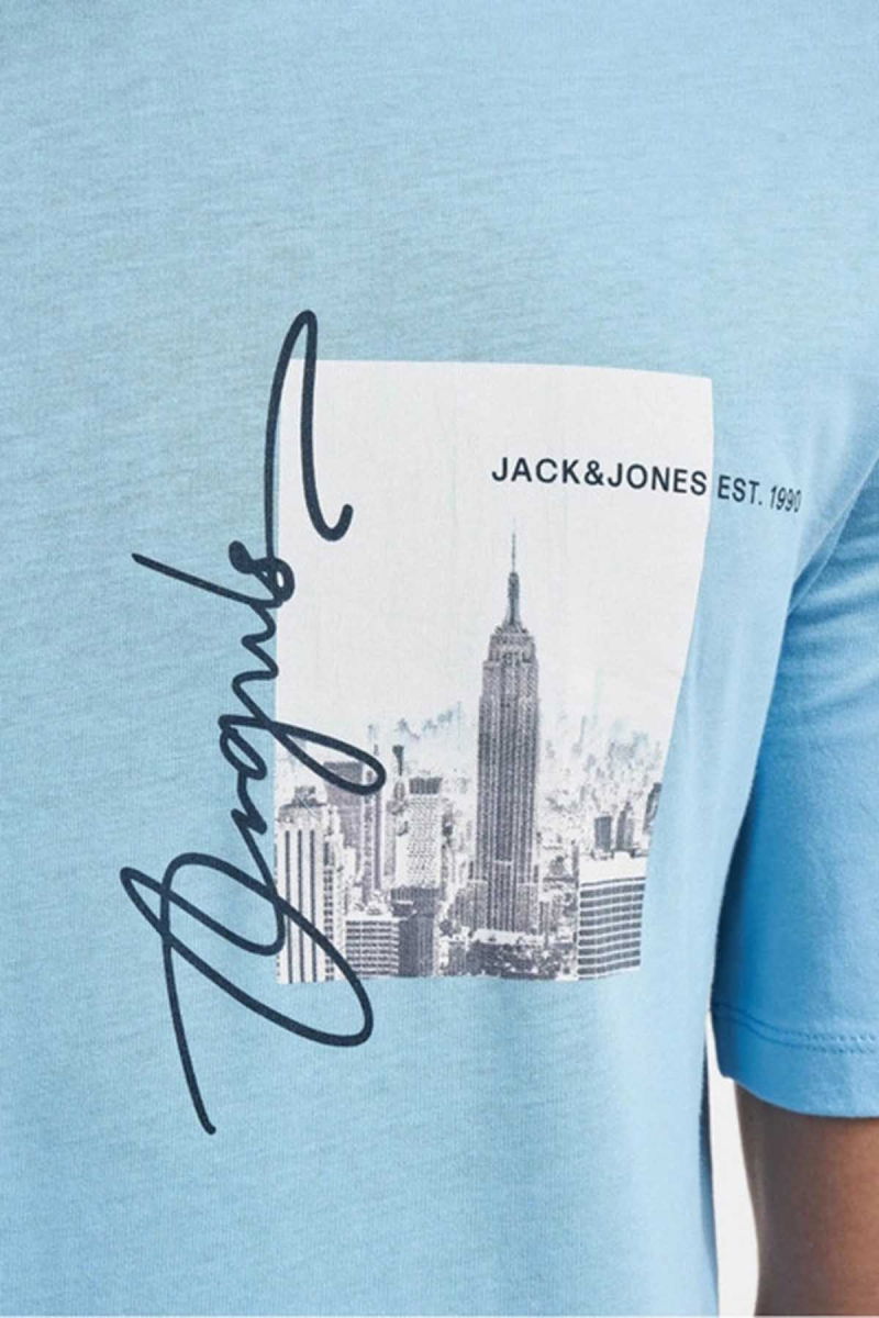 Jack & Jones Erkek Jorjoshua Baskı Detaylı Bisiklet Yaka T-Shirt 12228257 Mavi - 4