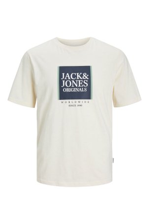 Jack & Jones Erkek Jorlafayette Baskı Detaylı Bisiklet Yaka %100 Pamuk T-Shirt 12252681 Bej 