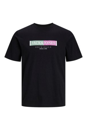 Jack & Jones Erkek Jorlafayette Baskı Detaylı Bisiklet Yaka %100 Pamuk T-Shirt 12252681 Siyah - 1