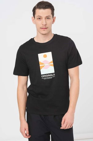 Jack & Jones Erkek Jorlafayette Baskı Detaylı Bisiklet Yaka %100 Pamuk T-Shirt 12255640 Siyah - 1