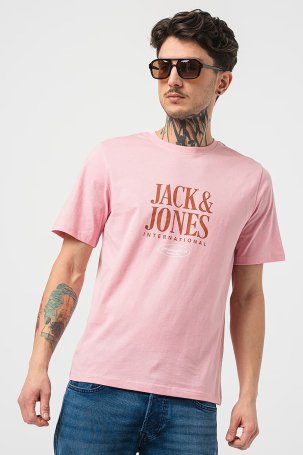 Jack & Jones Erkek Jorlucca Baskı Detaylı Bisiklet Yaka %100 Pamuk T-Shirt 12255636 Pembe 