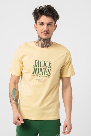 Jack & Jones Erkek Jorlucca Baskı Detaylı Bisiklet Yaka %100 Pamuk T-Shirt 12255636 Sarı - 1