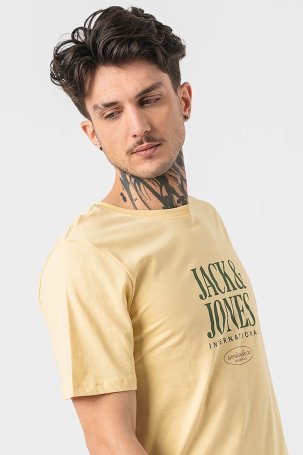 Jack & Jones Erkek Jorlucca Baskı Detaylı Bisiklet Yaka %100 Pamuk T-Shirt 12255636 Sarı - 3