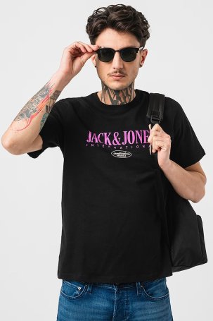 Jack & Jones Erkek Jorlucca Baskı Detaylı Bisiklet Yaka %100 Pamuk T-Shirt 12255636 Siyah - 1