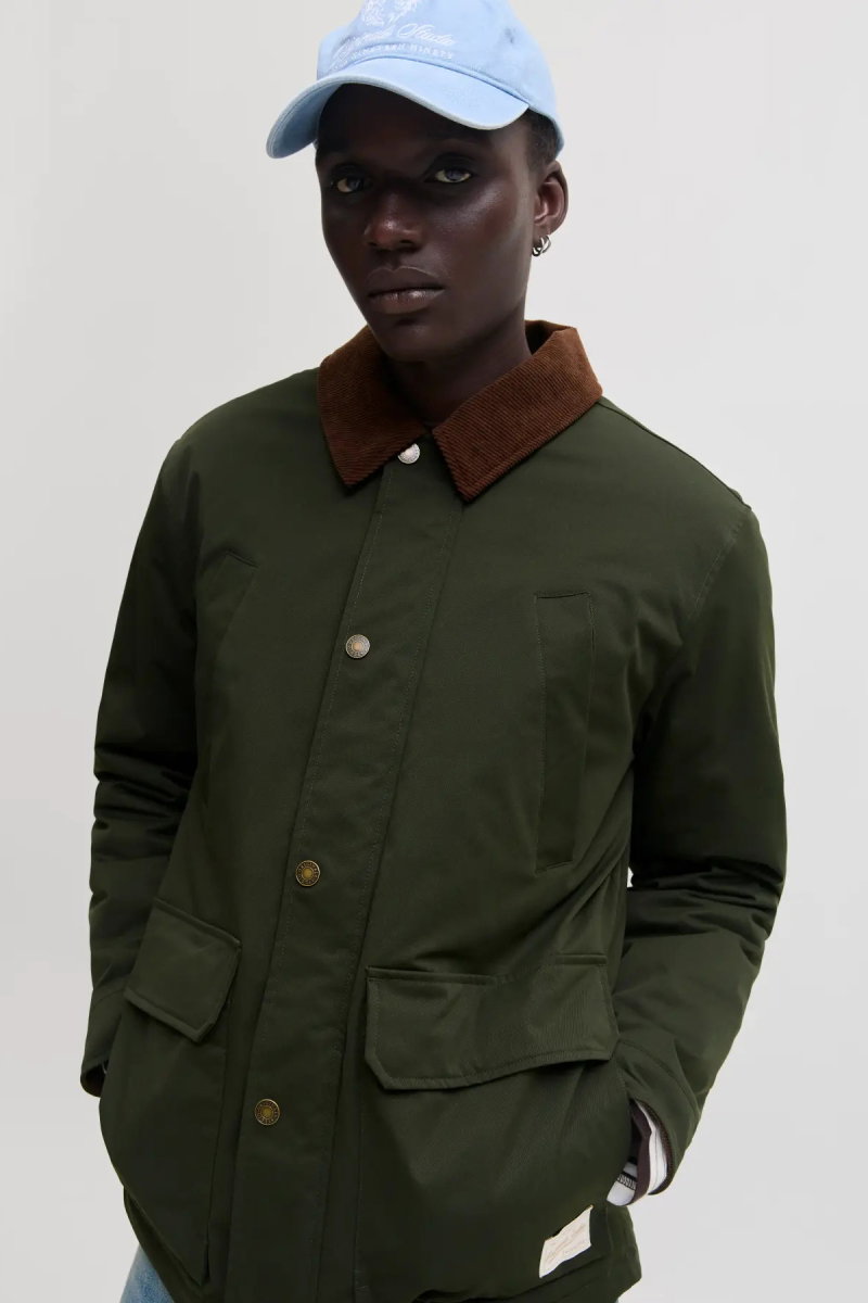 Jack & Jones Erkek Jornorrebro Çıt Çıt ve Fermuar Kapamalı Gömlek Yaka Mont 12301609 Haki - 2