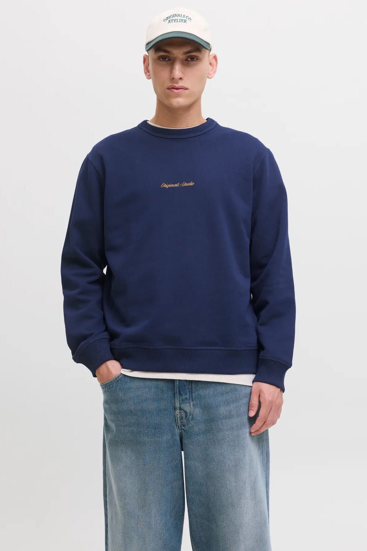 Jack & Jones Erkek Jornorrebro Rahat Kalıp Bisiklet Yaka Sweatshirt 12282893 Lacivert - 1
