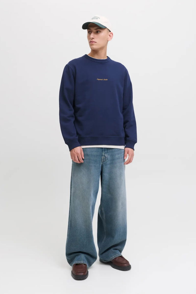 Jack & Jones Erkek Jornorrebro Rahat Kalıp Bisiklet Yaka Sweatshirt 12282893 Lacivert - 4