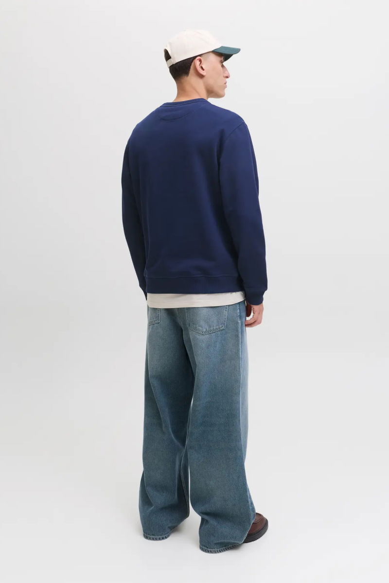 Jack & Jones Erkek Jornorrebro Rahat Kalıp Bisiklet Yaka Sweatshirt 12282893 Lacivert - 5