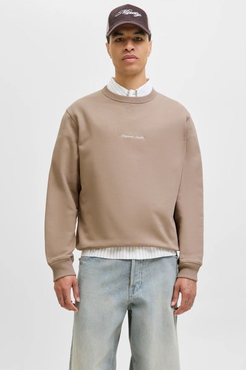 Jack & Jones Erkek Jornorrebro Rahat Kalıp Bisiklet Yaka Sweatshirt 12282893 Mocha - 1