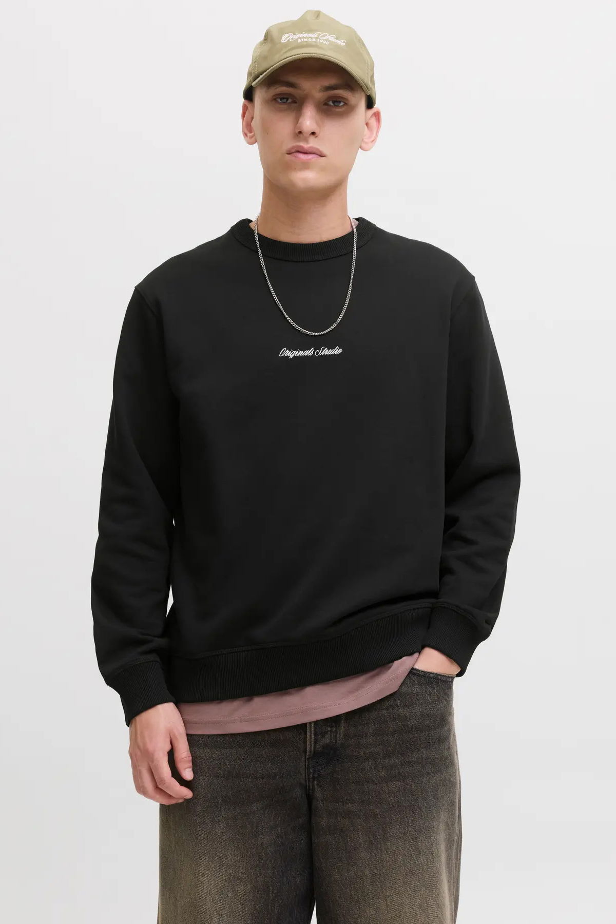 Jack & Jones Erkek Jornorrebro Rahat Kalıp Bisiklet Yaka Sweatshirt 12282893 Siyah - 1