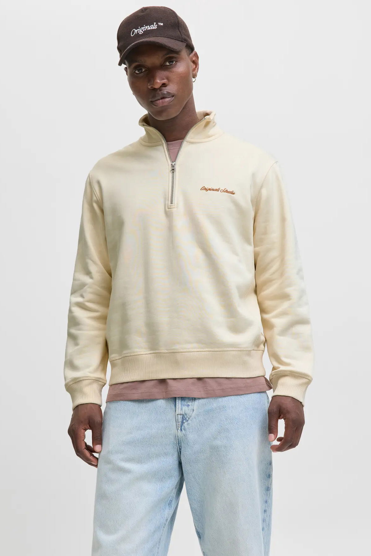 Jack & Jones Erkek Jornorrebro Yarım Fermuarlı Dik Yaka Sweatshirt 12282899 Ekru - 1