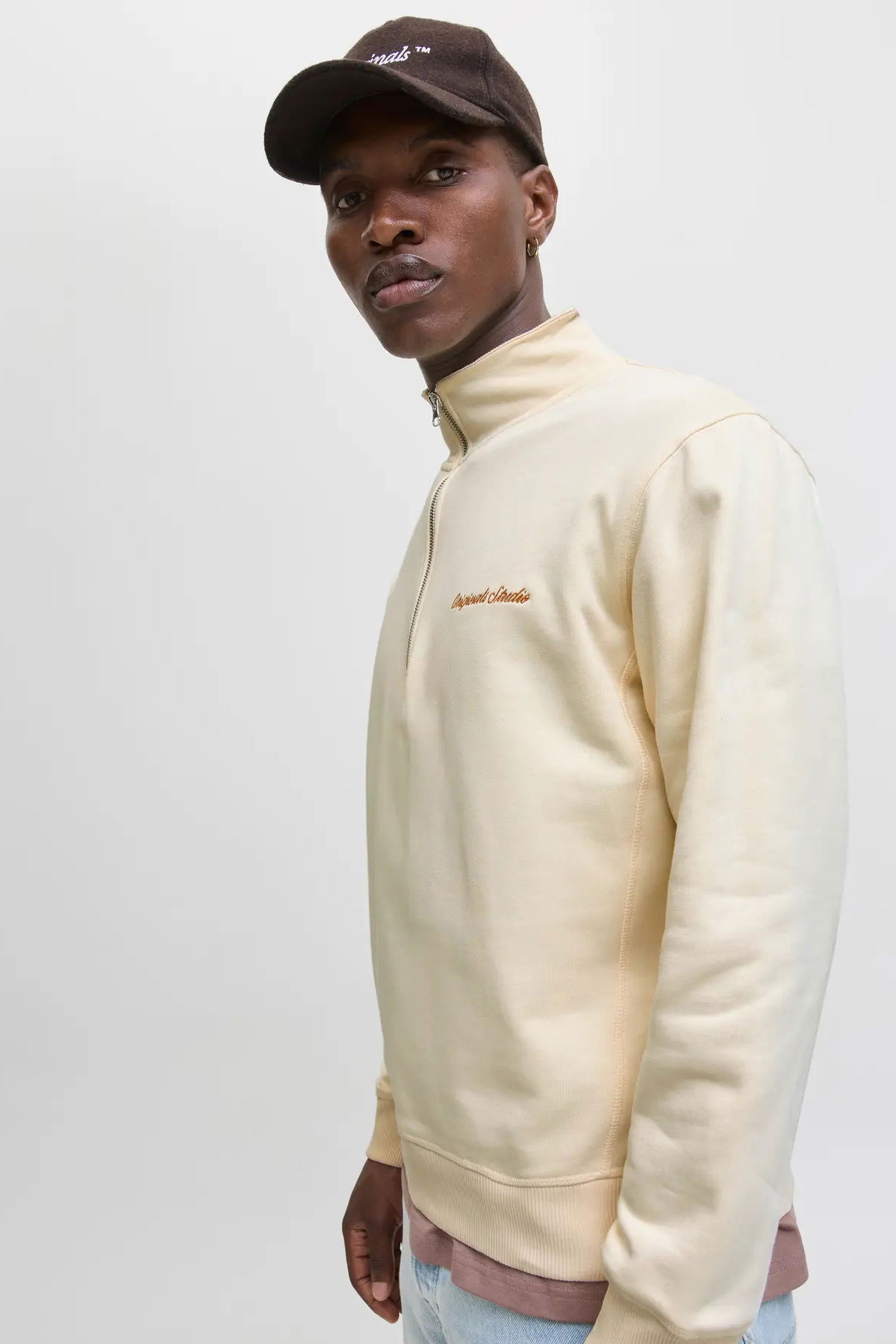 Jack & Jones Erkek Jornorrebro Yarım Fermuarlı Dik Yaka Sweatshirt 12282899 Ekru - 2