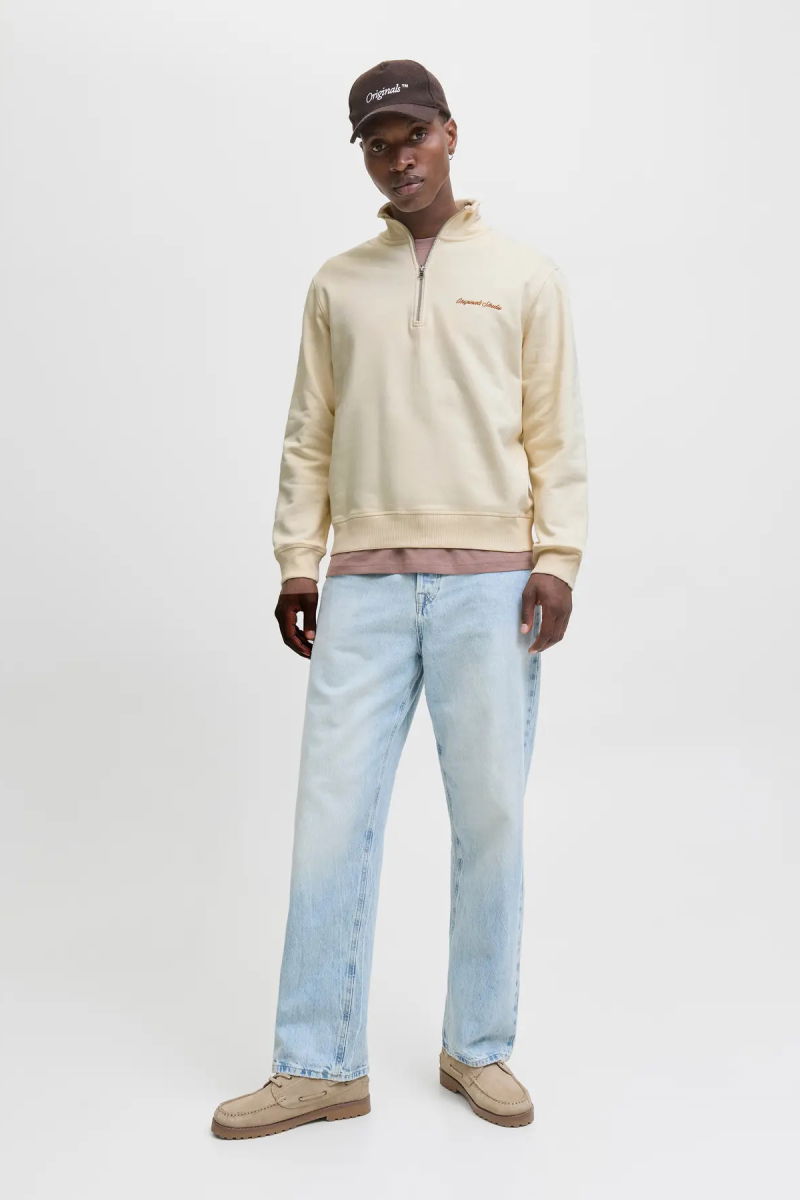 Jack & Jones Erkek Jornorrebro Yarım Fermuarlı Dik Yaka Sweatshirt 12282899 Ekru - 4