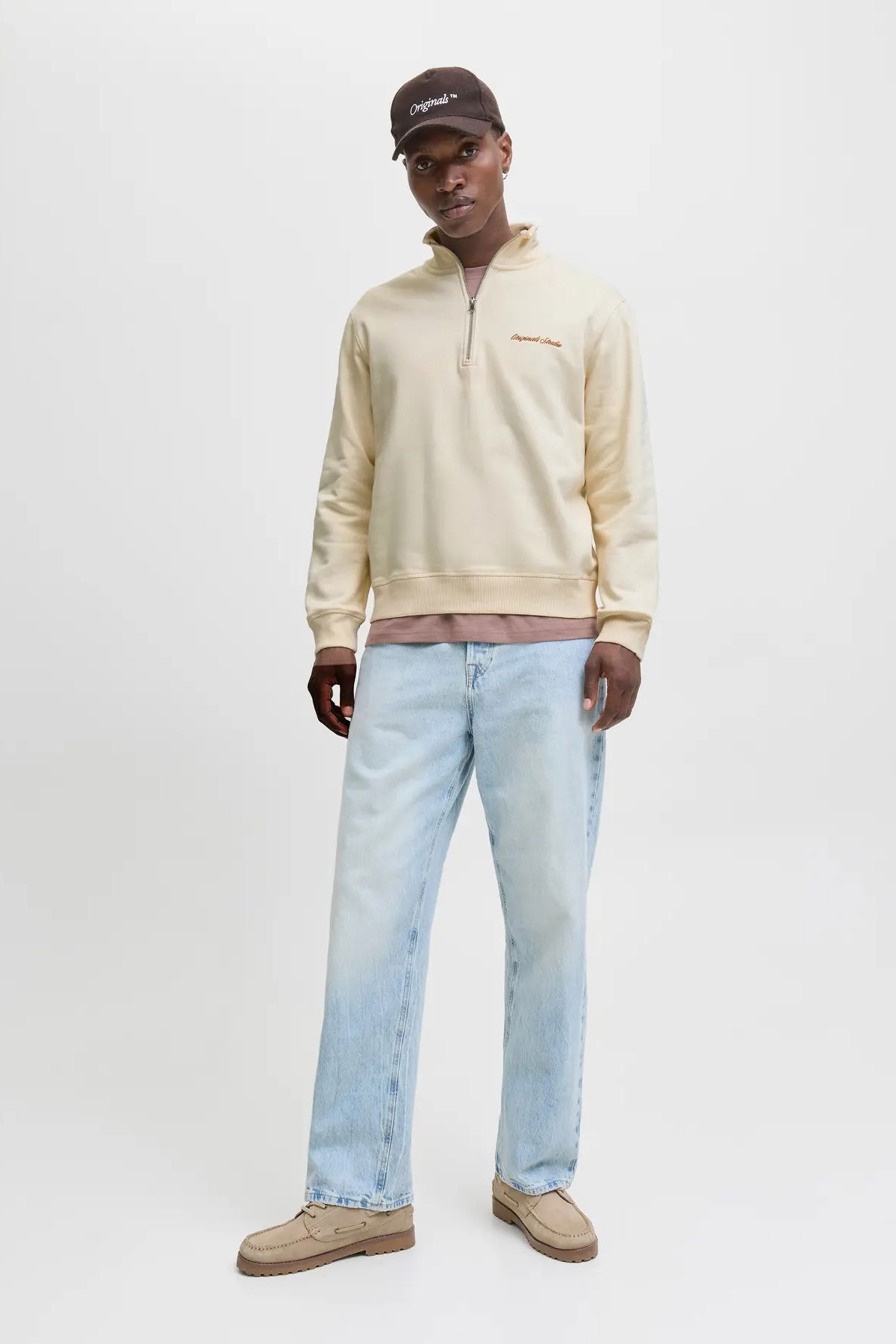 Jack & Jones Erkek Jornorrebro Yarım Fermuarlı Dik Yaka Sweatshirt 12282899 Ekru - 4