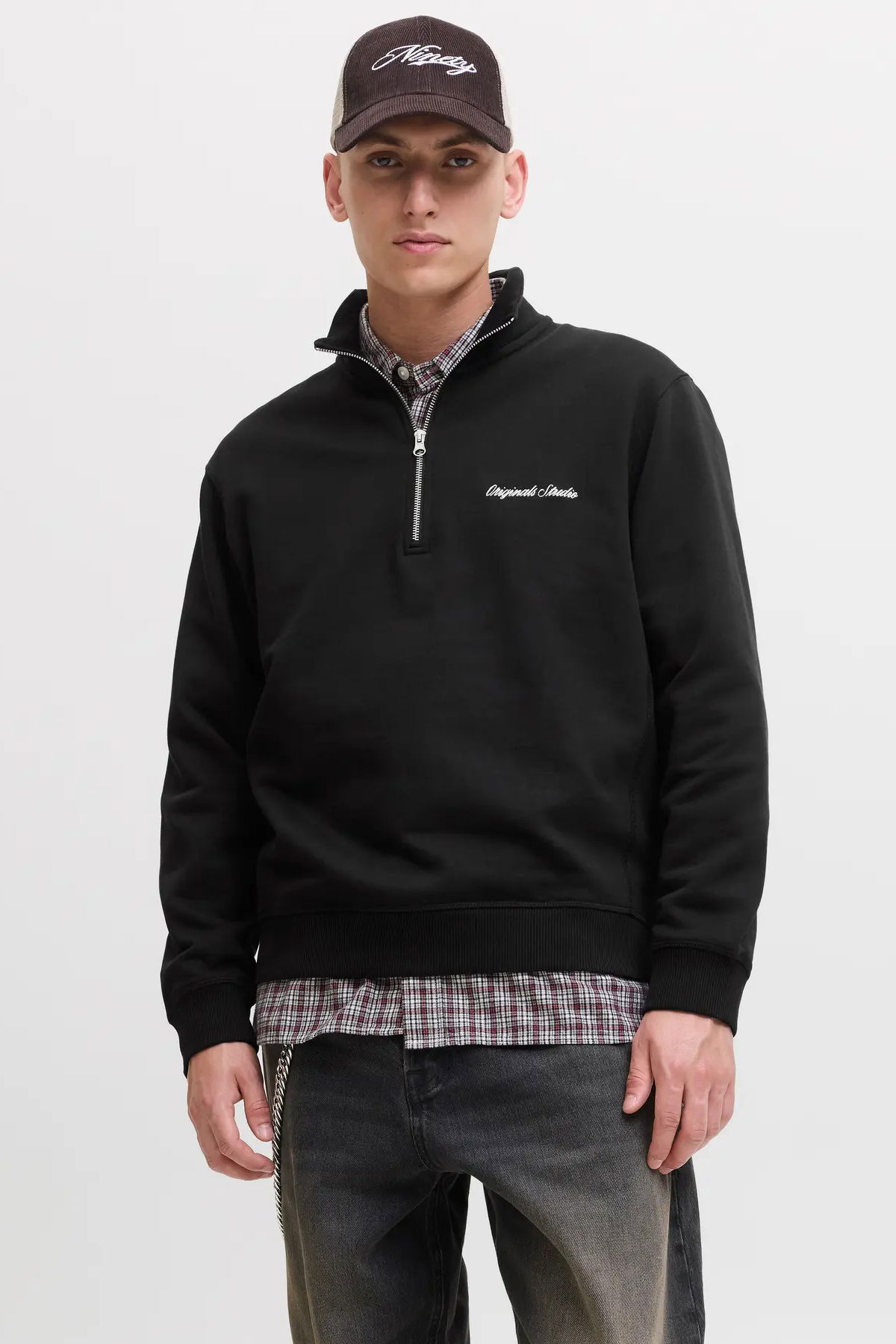 Jack & Jones Erkek Jornorrebro Yarım Fermuarlı Dik Yaka Sweatshirt 12282899 Siyah - 1
