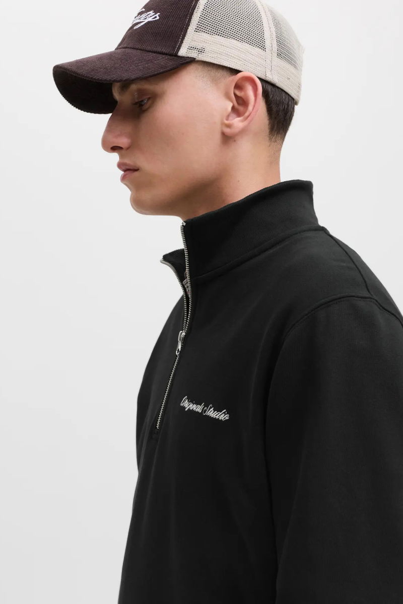 Jack & Jones Erkek Jornorrebro Yarım Fermuarlı Dik Yaka Sweatshirt 12282899 Siyah - 2