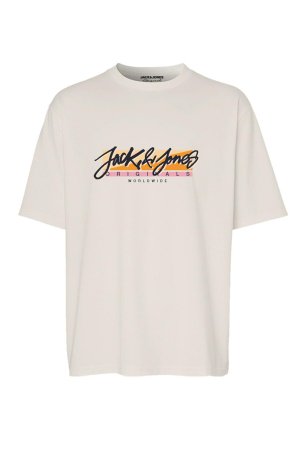 Jack & Jones Erkek Jortampa Baskı Detaylı Bisiklet Yaka Pamuk T-Shirt 12255650 A.Bej 