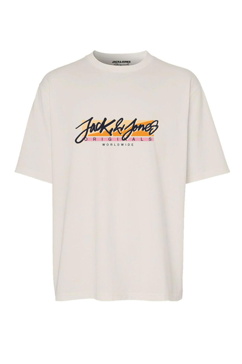 Jack & Jones Erkek Jortampa Baskı Detaylı Bisiklet Yaka Pamuk T-Shirt 12255650 A.Bej - 1