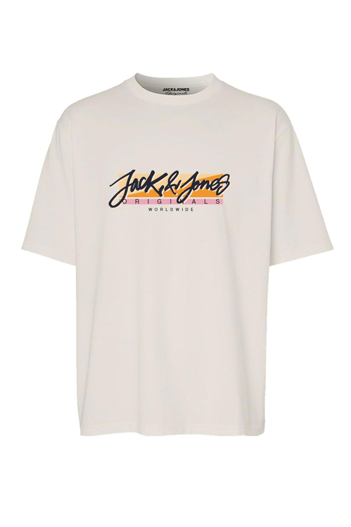 Jack & Jones Erkek Jortampa Baskı Detaylı Bisiklet Yaka Pamuk T-Shirt 12255650 A.Bej - 1