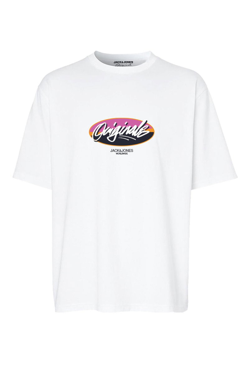 Jack & Jones Erkek Jortampa Baskı Detaylı Bisiklet Yaka Pamuk T-Shirt 12255650 Beyaz 
