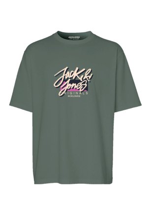 Jack & Jones Erkek Jortampa Baskı Detaylı Bisiklet Yaka Pamuk T-Shirt 12255650 Yeşil 