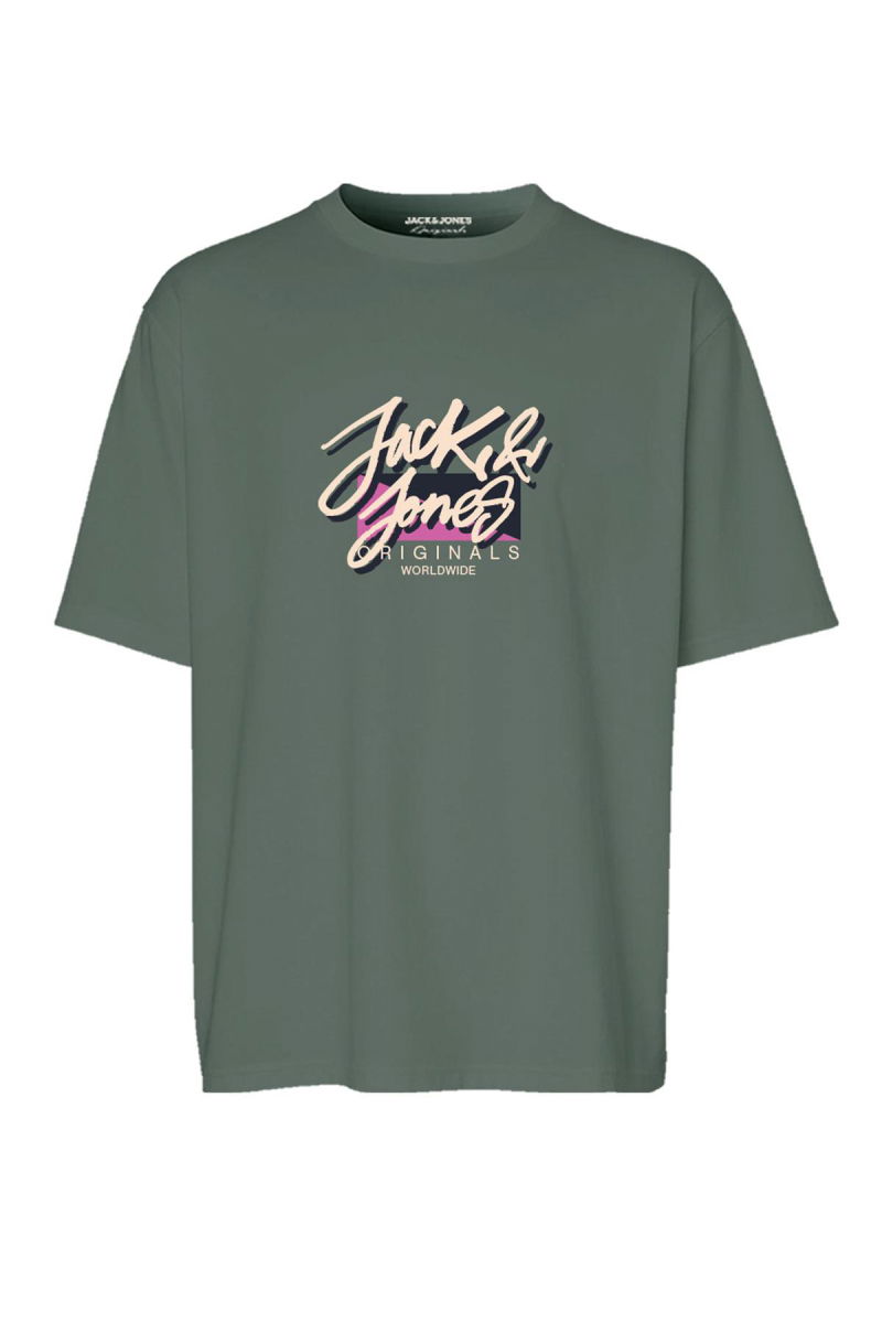 Jack & Jones Erkek Jortampa Baskı Detaylı Bisiklet Yaka Pamuk T-Shirt 12255650 Yeşil - 1