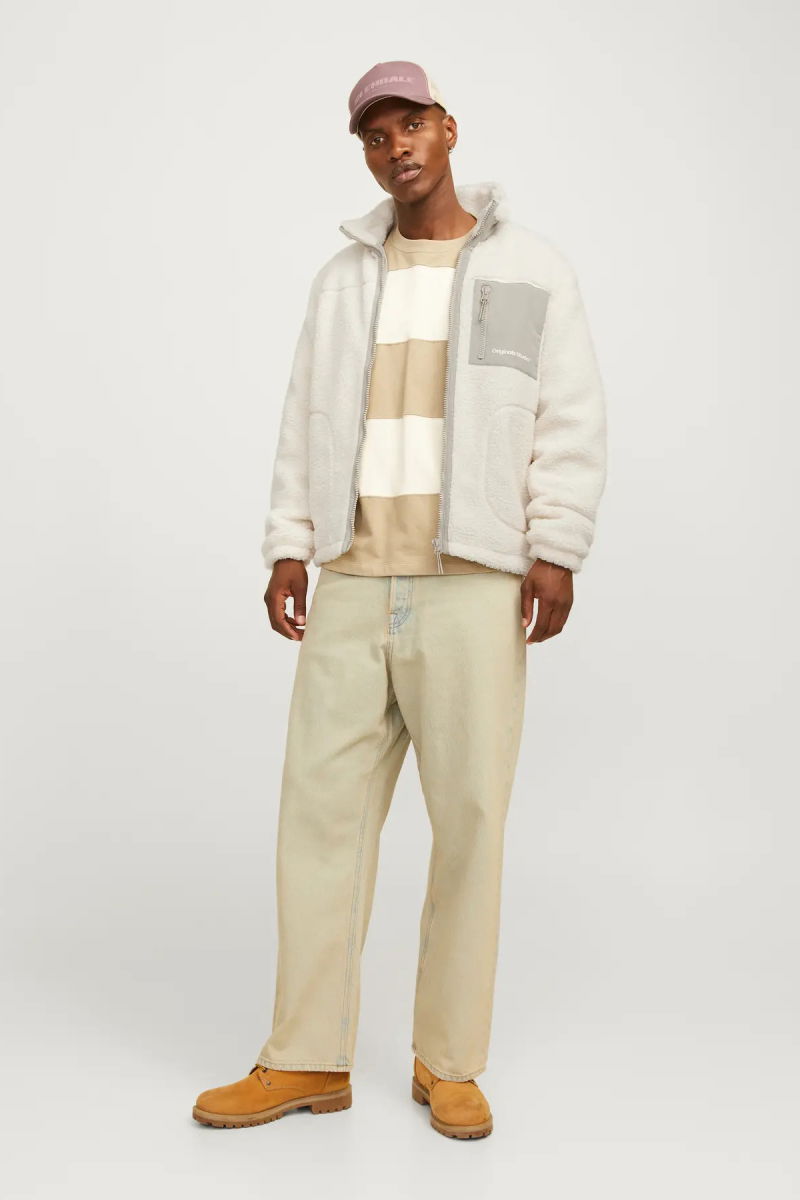 Jack & Jones Erkek Jorvesterbro Dik Yaka Peluş Ceket Mont 12260450 Ekru - 3