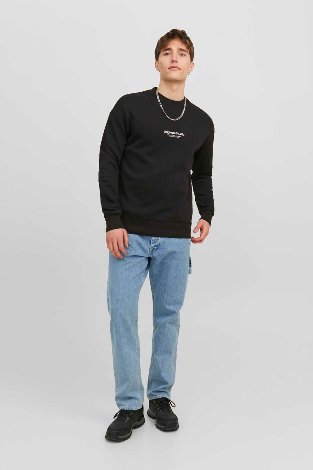 Jack & Jones Erkek Jorvesterbro Yazı Detaylı Bisiklet Yaka Sweatshirt 12241694 Siyah - 2