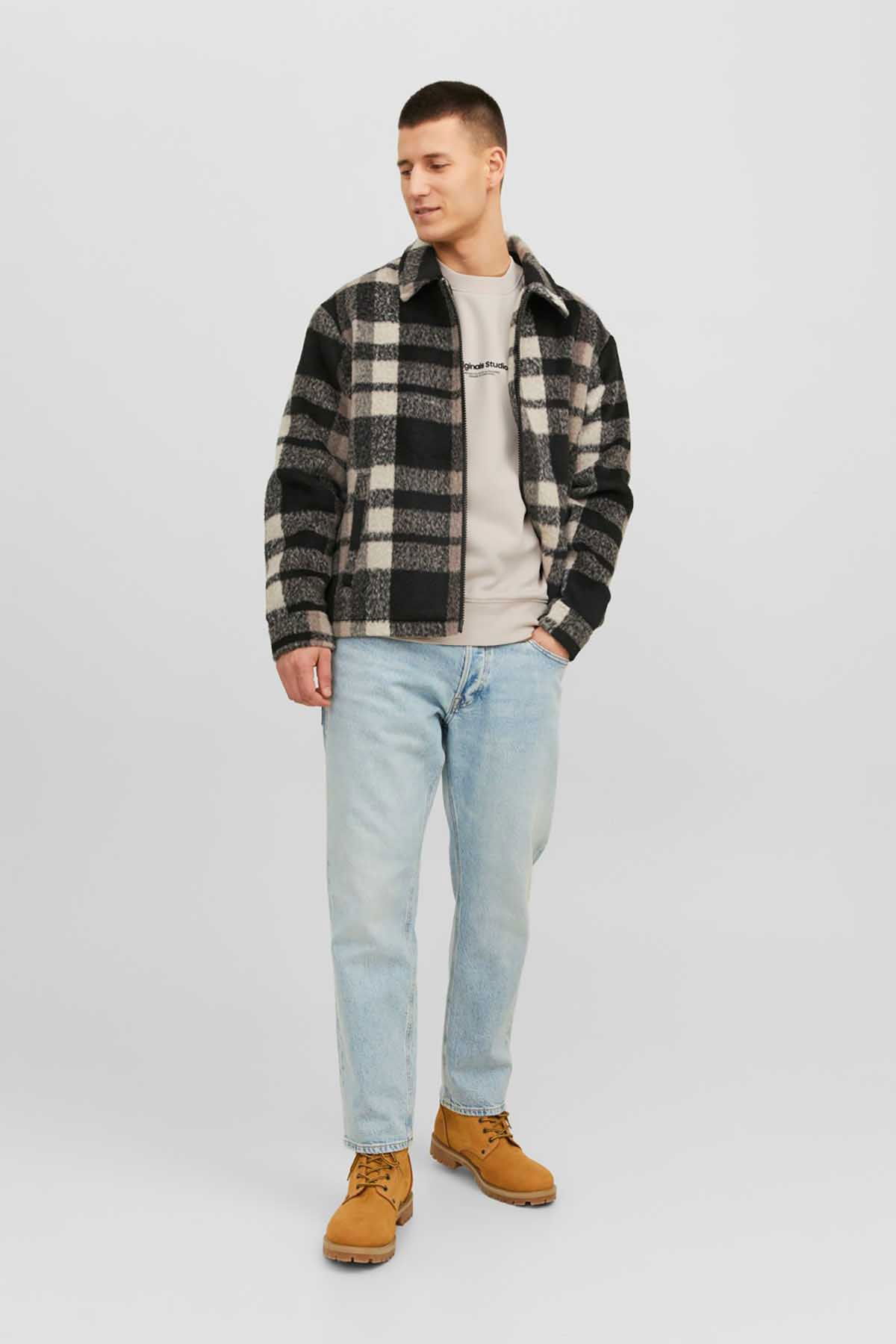 Jack & Jones Erkek Jorvesterbro Yazı Detaylı Bisiklet Yaka Sweatshirt 12241694 Taş - 2