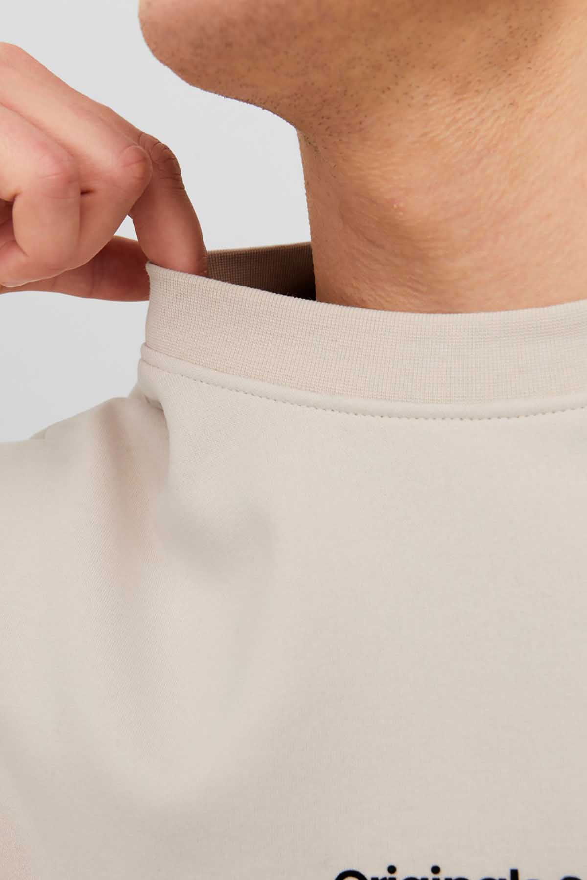 Jack & Jones Erkek Jorvesterbro Yazı Detaylı Bisiklet Yaka Sweatshirt 12241694 Taş - 4