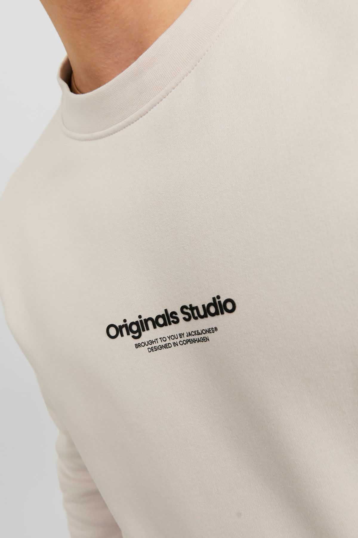 Jack & Jones Erkek Jorvesterbro Yazı Detaylı Bisiklet Yaka Sweatshirt 12241694 Taş - 6