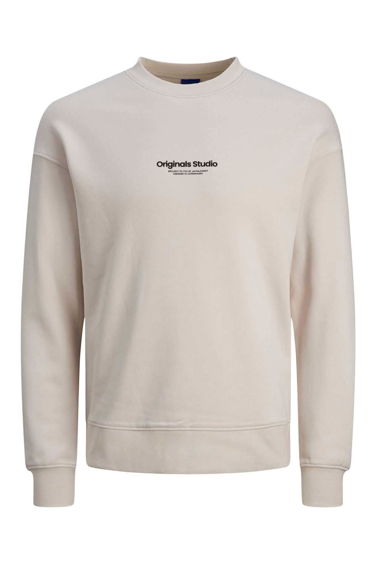 Jack & Jones Erkek Jorvesterbro Yazı Detaylı Bisiklet Yaka Sweatshirt 12241694 Taş - 7