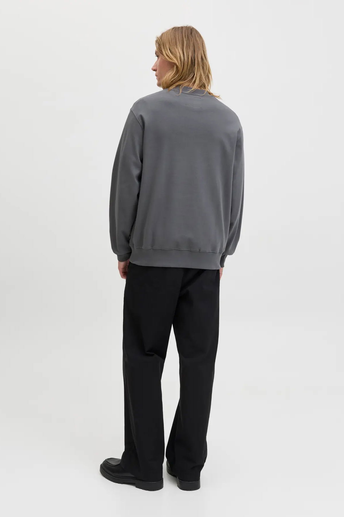 Jack & Jones Erkek Jprblachad Baskılı Bisiklet Yaka Sweatshirt 12261386 Füme - 5