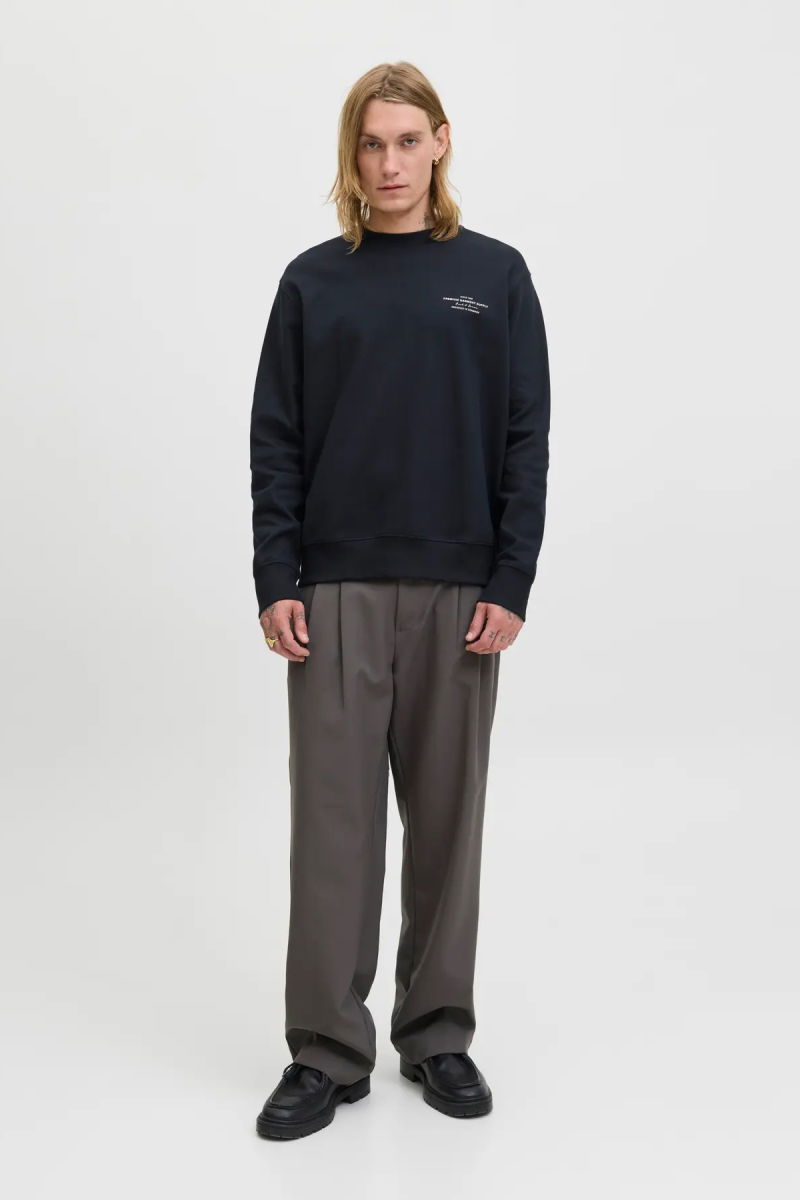 Jack & Jones Erkek Jprblachad Baskılı Bisiklet Yaka Sweatshirt 12261386 Siyah 
