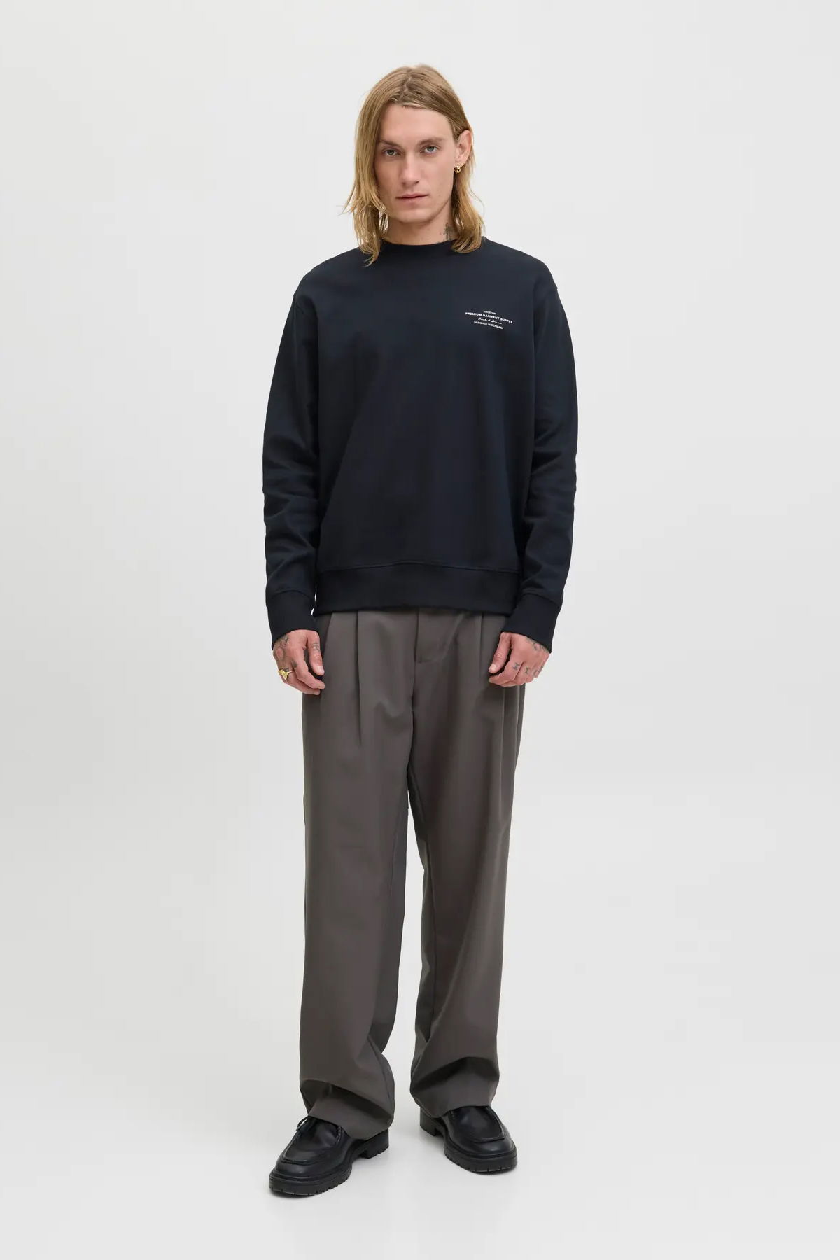 Jack & Jones Erkek Jprblachad Baskılı Bisiklet Yaka Sweatshirt 12261386 Siyah - 1