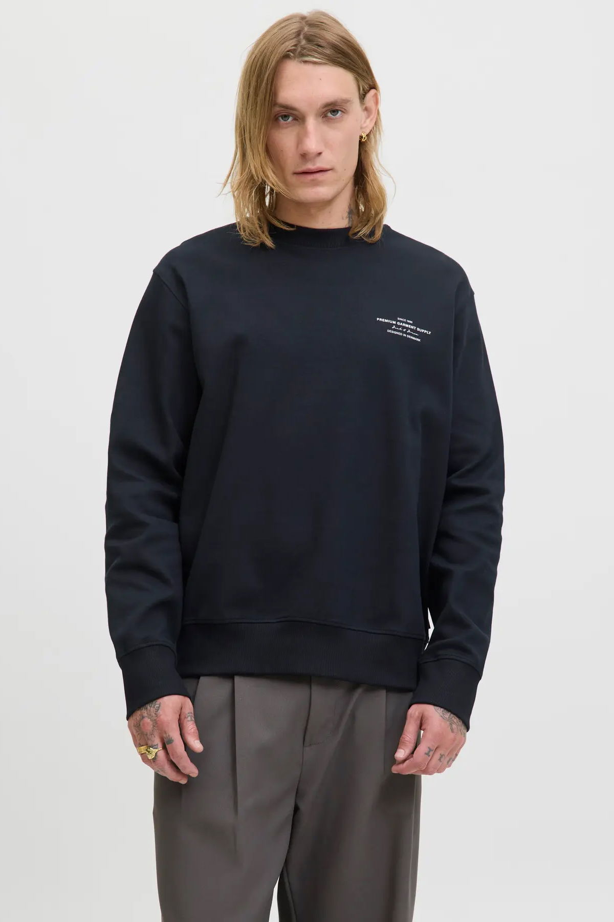 Jack & Jones Erkek Jprblachad Baskılı Bisiklet Yaka Sweatshirt 12261386 Siyah - 2